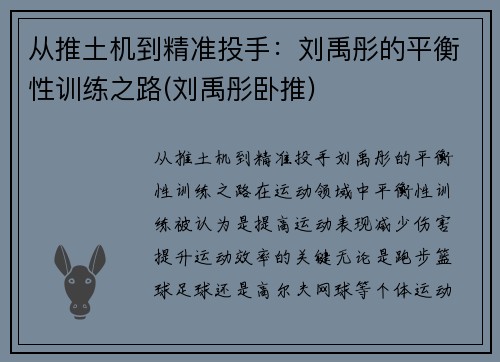 从推土机到精准投手：刘禹彤的平衡性训练之路(刘禹彤卧推)