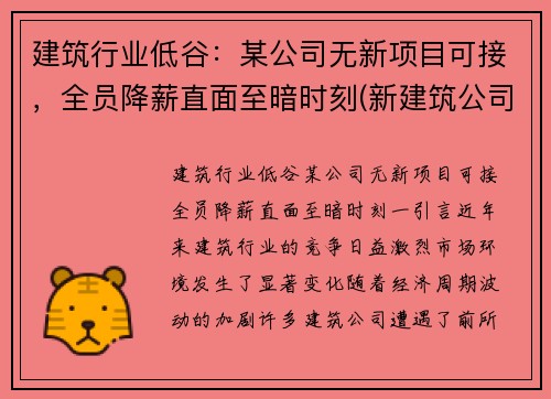 建筑行业低谷：某公司无新项目可接，全员降薪直面至暗时刻(新建筑公司没有业绩怎么办)