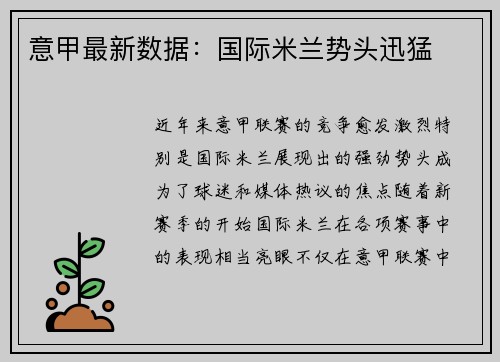 意甲最新数据：国际米兰势头迅猛