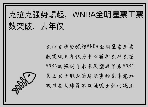 克拉克强势崛起，WNBA全明星票王票数突破，去年仅