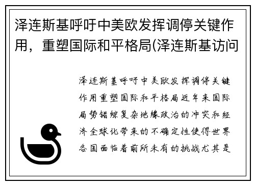 泽连斯基呼吁中美欧发挥调停关键作用，重塑国际和平格局(泽连斯基访问美国)