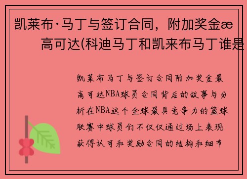 凯莱布·马丁与签订合同，附加奖金最高可达(科迪马丁和凯来布马丁谁是哥哥)